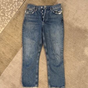 Agolde Riley Straight-Leg High-Rise Button-Fly Jeans in Blue